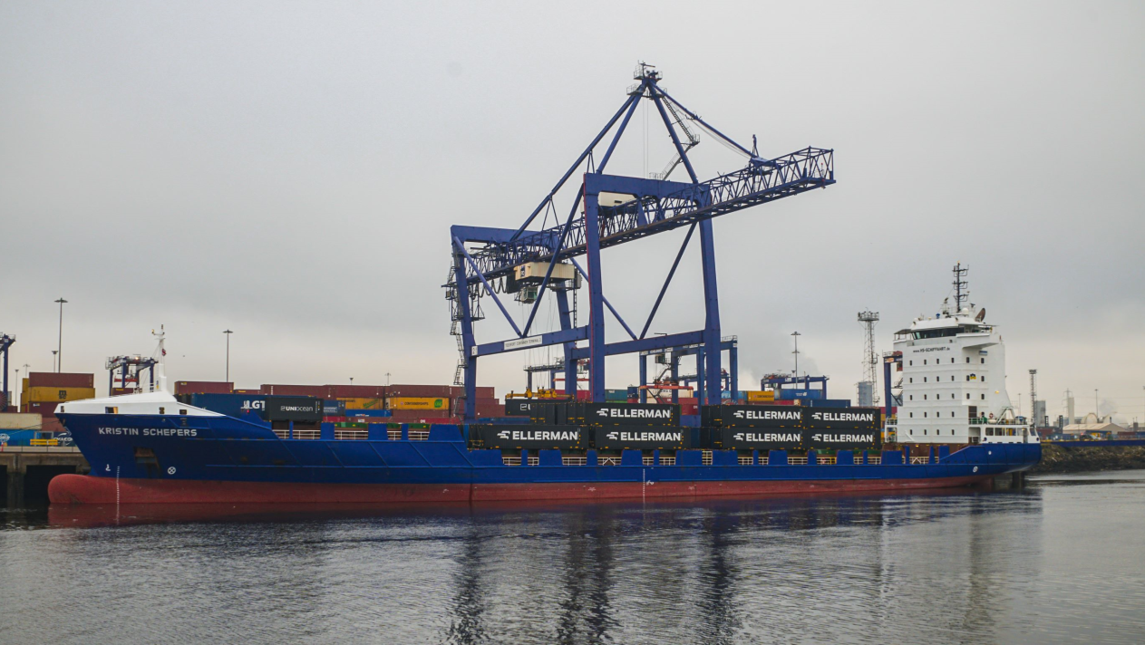 Ellerman shipping containers onboard the Kristin Schepers vessel