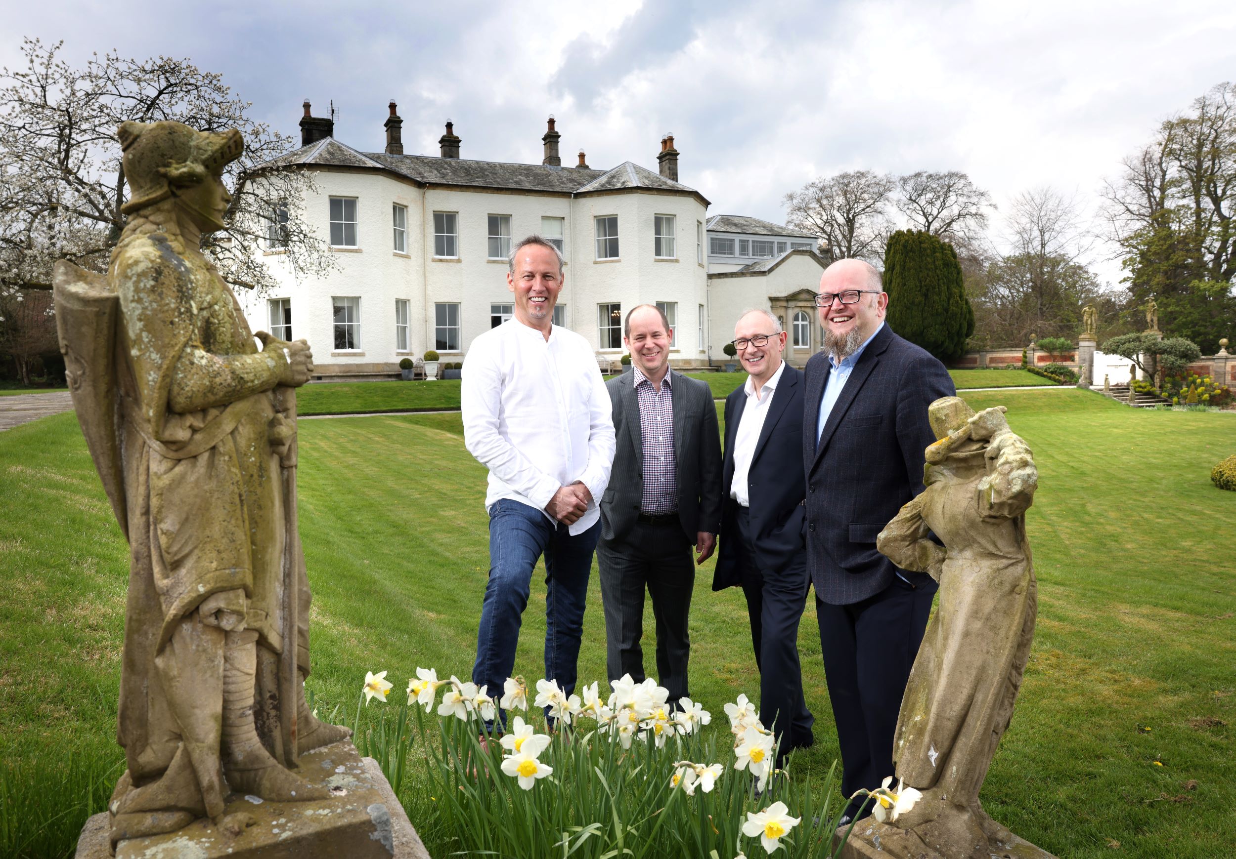 (from left) Apartment Group founder Duncan Fisher, Mike Cross, relationship director at NatWest, Apartment Group CEO Stuart Bailey and John Morgan, partner in the commercial property team at Hay & Kilner