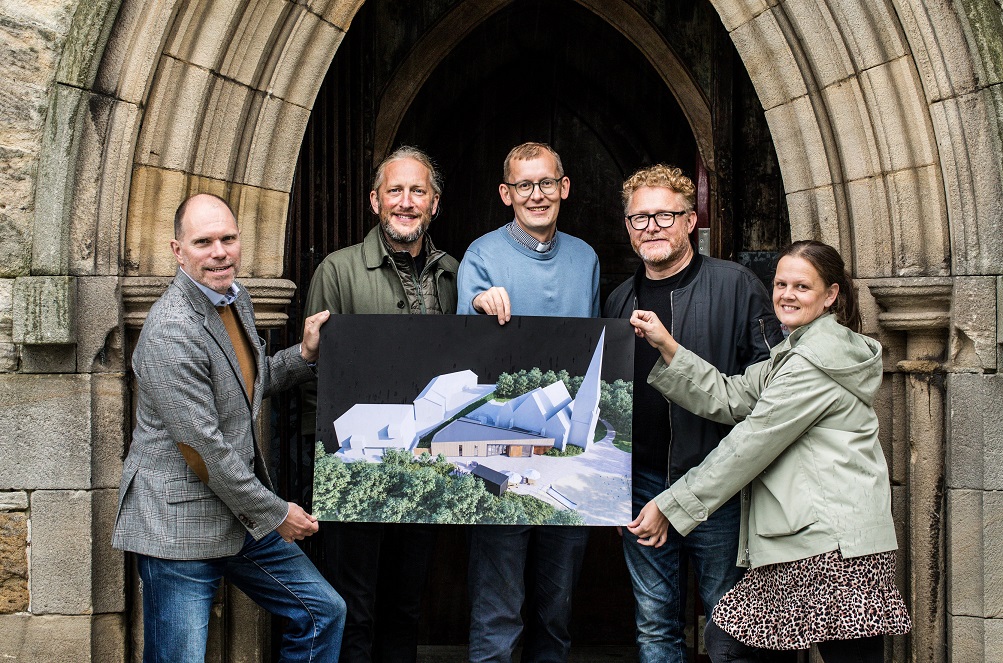 L-R, Mark Squires, Trustee of The Lighthouse Project and The Squires Foundation, Ben Roman, Operations Director, The Lighthouse Project, Chair of St Michaels Centre Partnership Byker, the Reverend Phil Medley, Keith McClure from Bradley McClure Architects and Lighthouse Project Trustee, Stacey Davidson