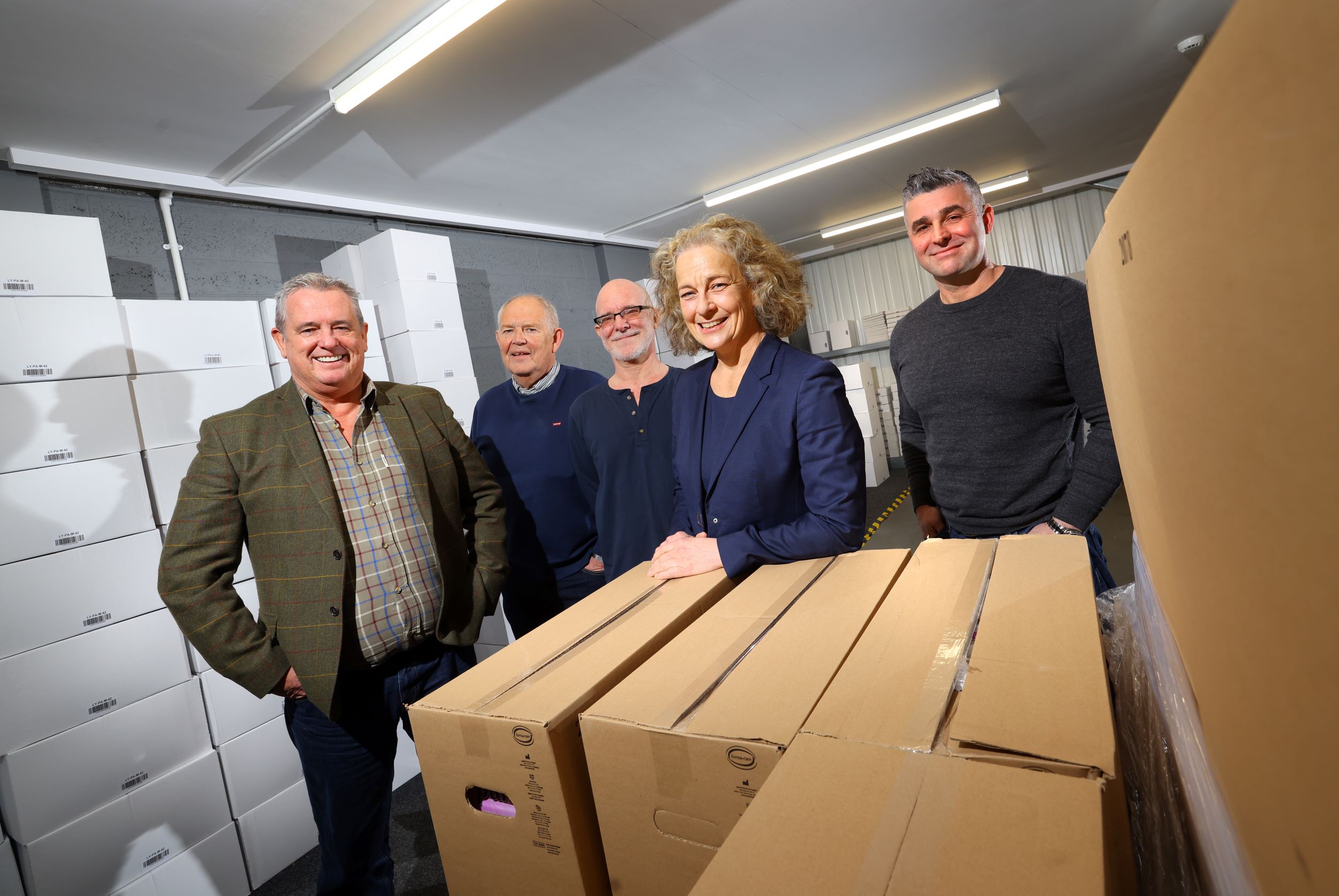 (one from right) Jane Siddle of NEL Fund Managers with (from left) Wayne Dobson, Bob Morton, Ian Clarkson and Matt Haycock of Lylalife