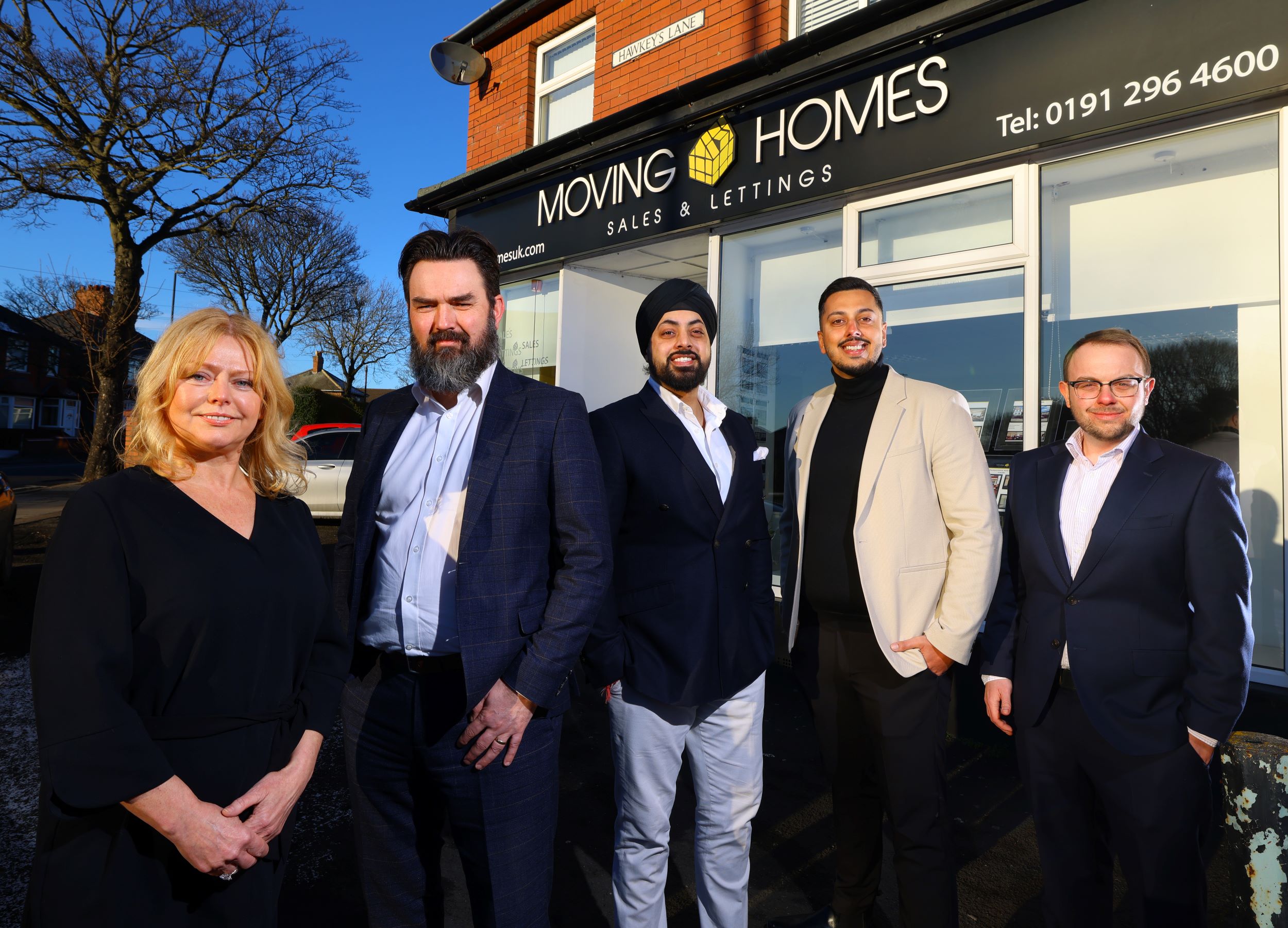 (from left) Moving Homes' founder Tracey Culverhouse, Michael Cantwell of RMT Accountants & Business Advisors, Aman Singh and Inde Dhillon of Northwood Newcastle and Daniel Bell of Mincoffs Solicitors