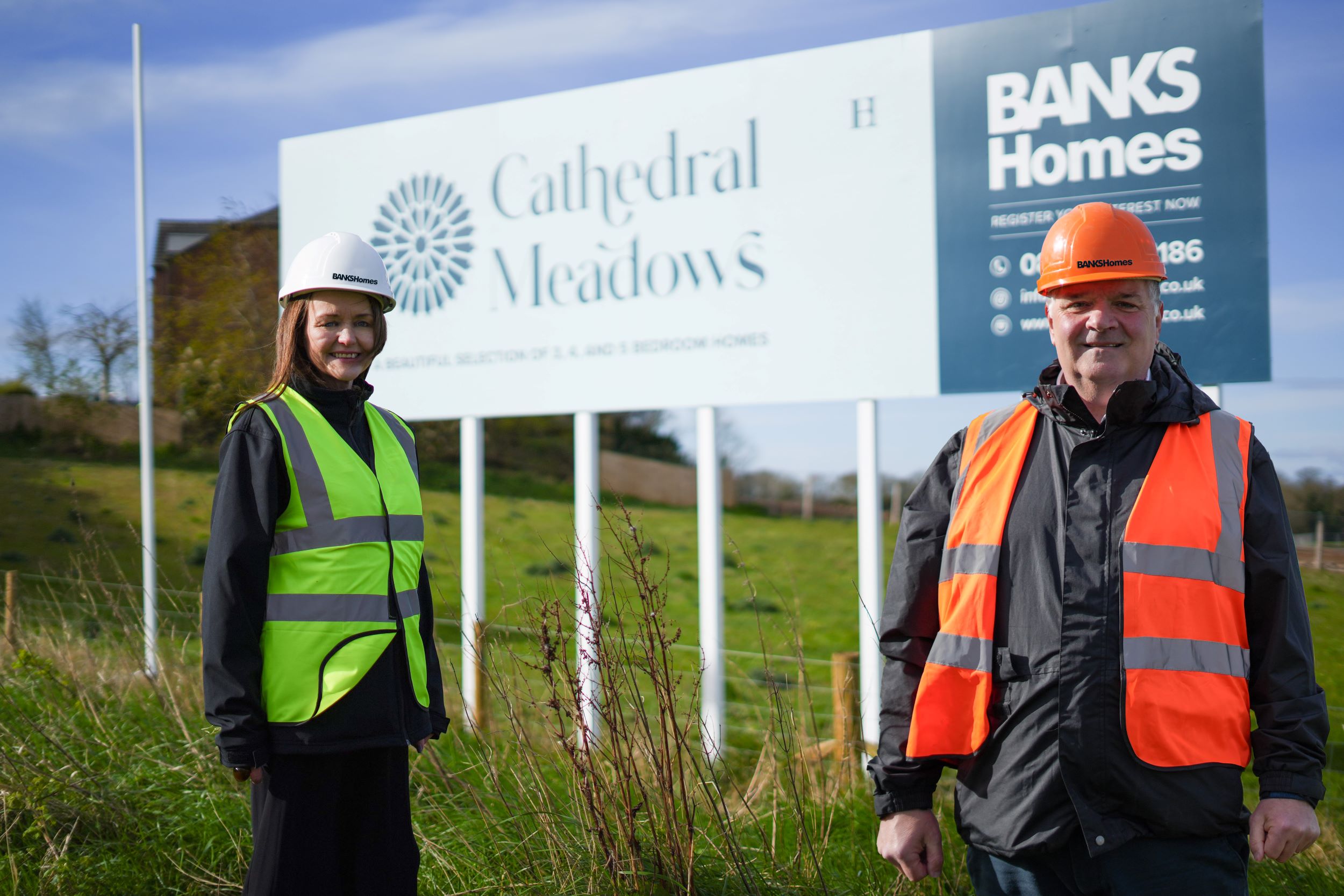 Banks Homes' head of sales and marketing Aisling Ramshaw and head of construction Michael Harty at the Cathedral Meadows site in West Rainton