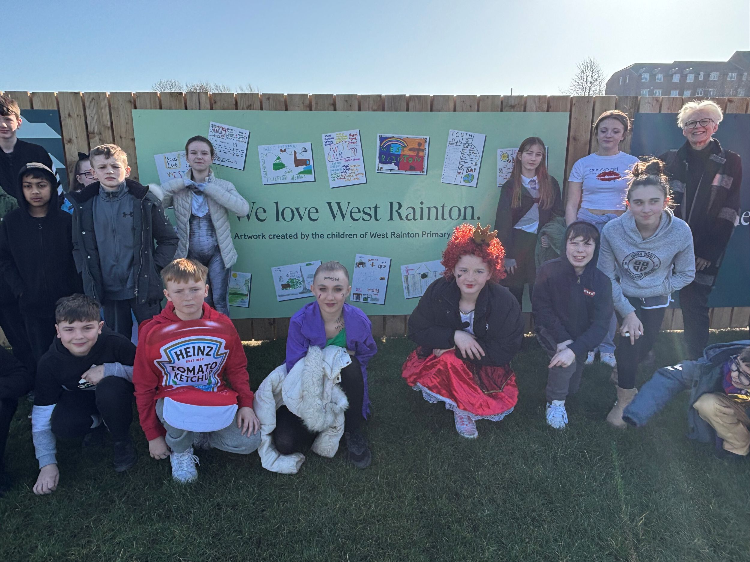 Pupils from West Rainton Primary School visiting the Cathedral Meadows site on World Book Day, along with (back right) Banks Group community relations manager Kate Culverhouse